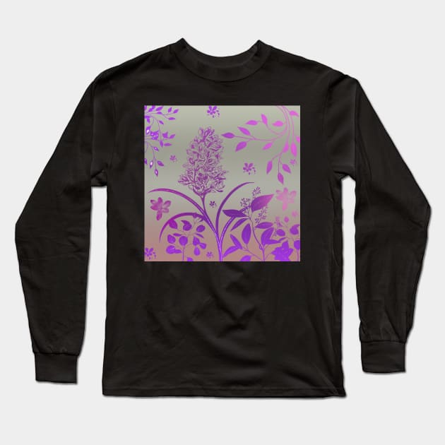 Flower and leaves on gradient background Long Sleeve T-Shirt by CreaKat